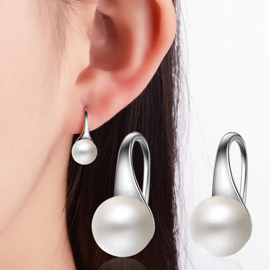 Geometric Drop Pearl Earrings