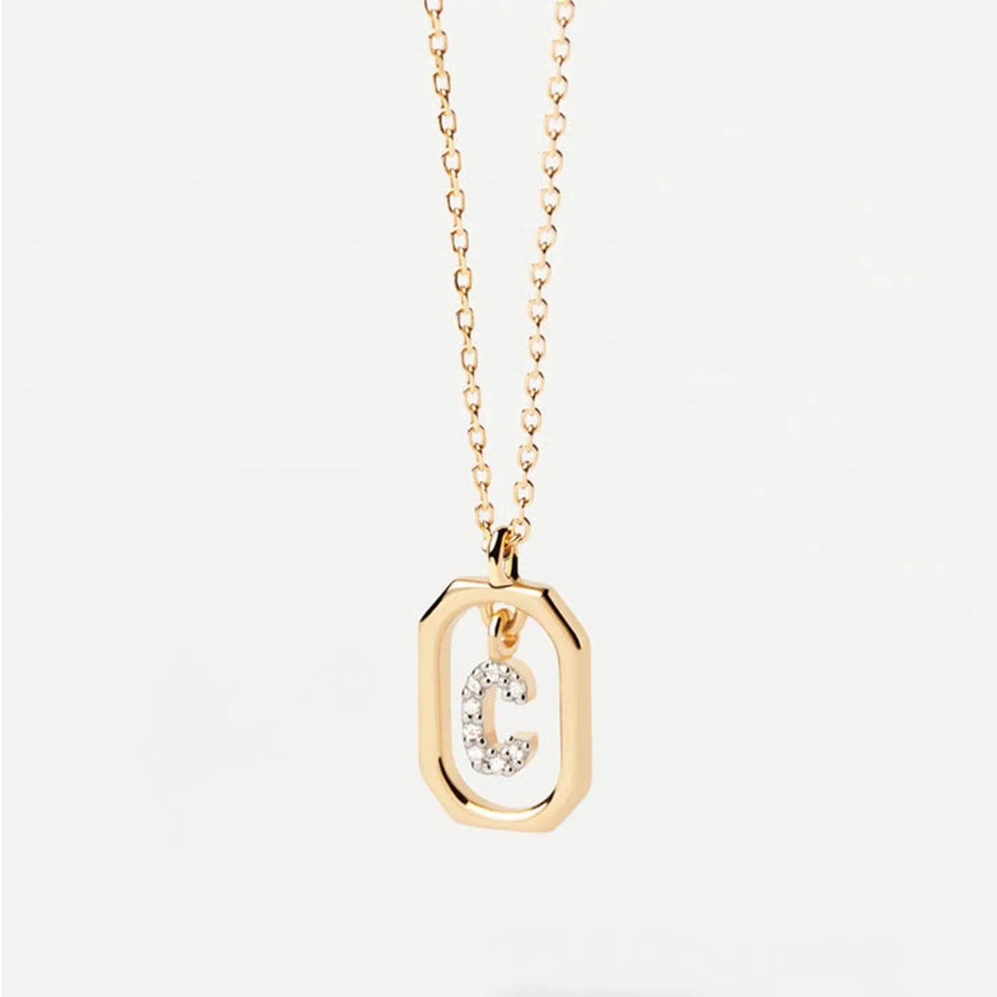 C - Inlay Letter Pendant Necklace