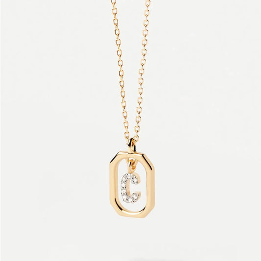 C - Inlay Letter Pendant Necklace