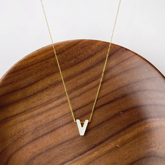 V Letter Shell Pendant Necklace