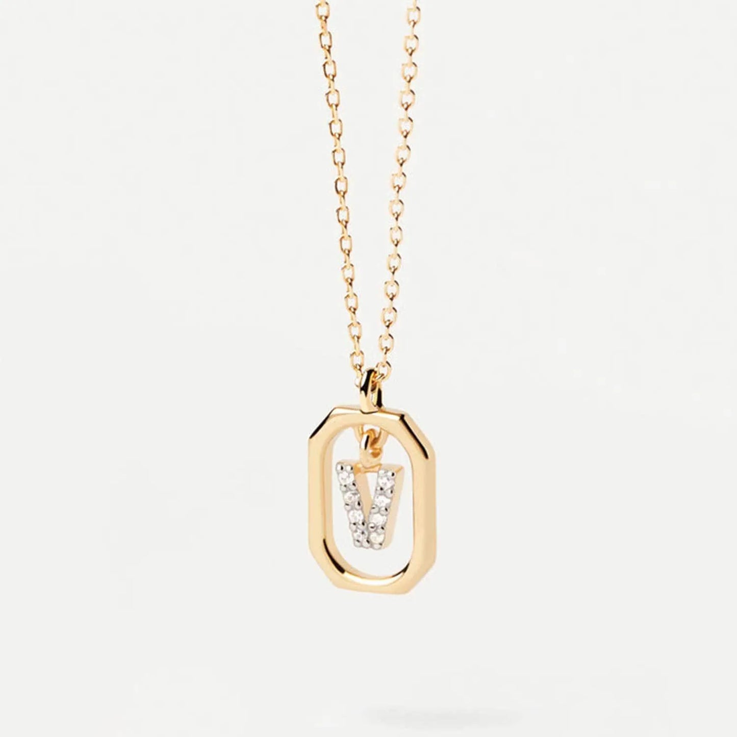 V - Inlay Letter Pendant Necklace